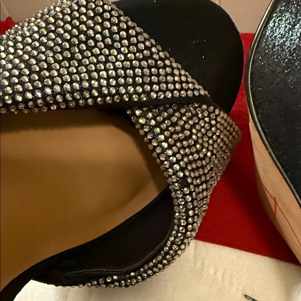 Jessica Simpson Black Crystal Cross-Band Ankle-Strap Heels - Picture 12 of 16